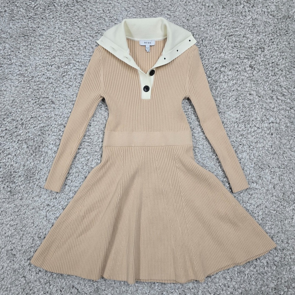 Reiss Girls Ribbed Knit Malani Sweater Dress Beige Size 6–7Y Preppy School‎ - Picture 2 of 12